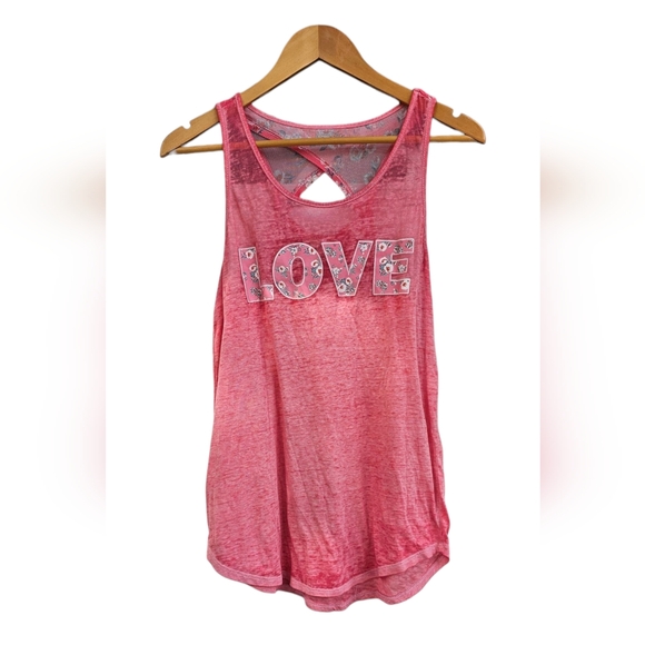 Bobbie Brooks Tops - Bobbie Brooks - Pink Tank Top with 'LOVE' Graphic Semi Sheer Floral